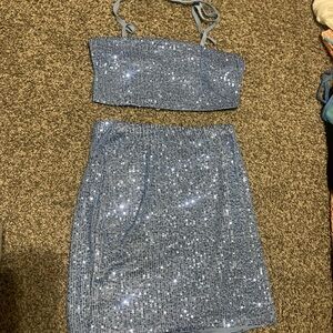 Baby blue sparkly 2 piece skirt and top